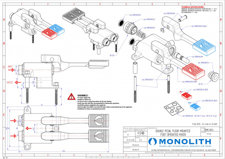 Педальный смеситель MONOLITH ITALY код ERMES003 (2 педали), холодная и горячая вода G1/2