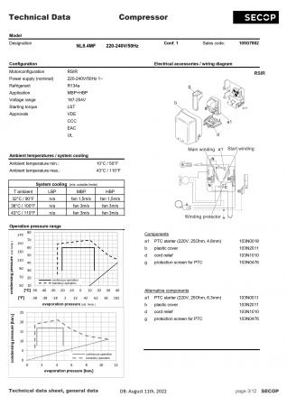 Компрессор NL8.4MF Secop (R134A, MBP) 818Вт код 105G7802