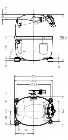 Компрессор CAJ 2464 Z TU (R404A) 1605Вт код AJ2ZR1JF606 (Tecumseh)