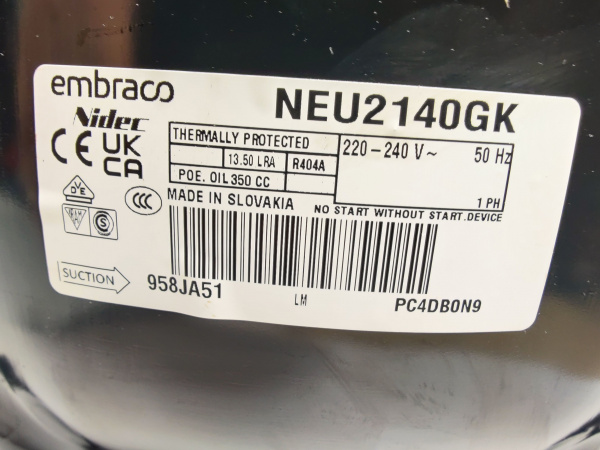 Компрессор NEU2140GK R404A Embraco Aspera 486Вт код 958JA51M1AJ