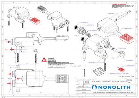 Педальный смеситель MONOLITH ITALY код ERMES002 холодная и горячая вода G1/2