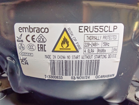 Компрессор ERU 55 CLP R600a 160Вт Низкотемпературный LBP Embraco Aspera