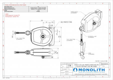 Душ выдвижной на катушке (настенный) SR 000000017A MONOLITH (шланг 5м)