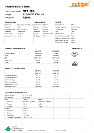 Компрессор MPT 12 RA R-404A Cubigel 1559Вт