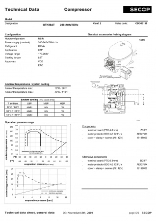 Компрессор GTK80AT, 232 вт R134a SECOP (Danfoss) код 2412
