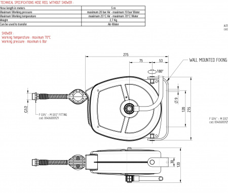 Душ выдвижной на катушке (настенный) SR 000000017A MONOLITH (шланг 5м)