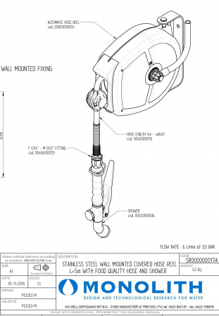 Душ выдвижной на катушке (настенный) SR 000000017A MONOLITH (шланг 5м)