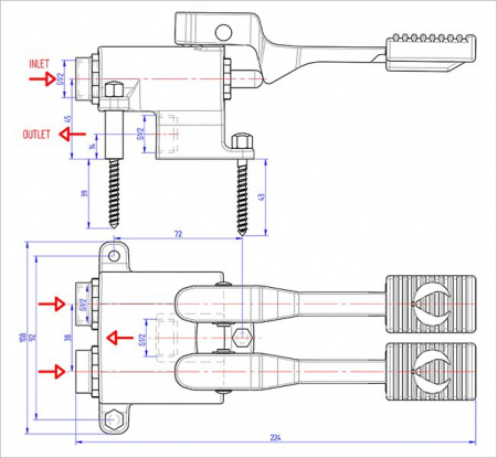 Педальный смеситель MONOLITH ITALY код ERMES003 (2 педали), холодная и горячая вода G1/2