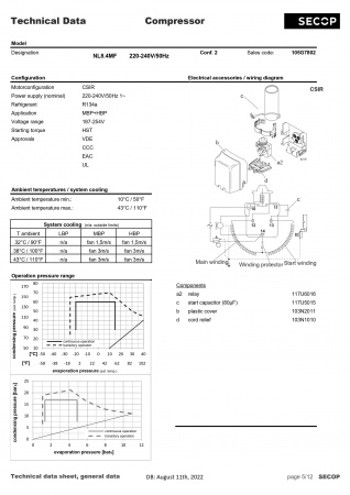 Компрессор NL8.4MF Secop (R134A, MBP) 818Вт код 105G7802